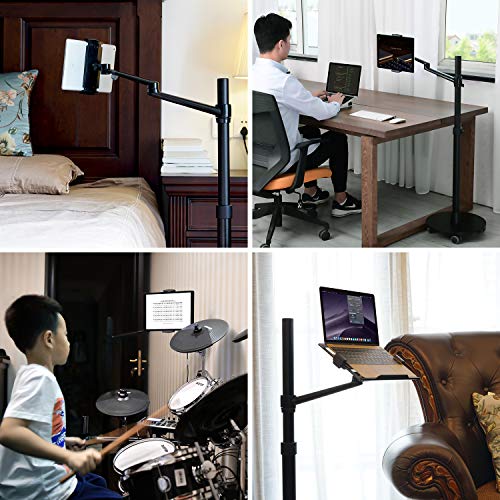 image for Viozon Tablet and Laptop Floor Stand, 2-in-1 Rolling Adjustable Dual a
