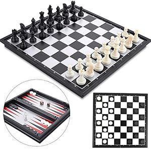 Peradix 3-in-1 Schachspiel Magnetisch, DameSpiel Backgammon Einklappbar Schachbrett Schach Pädagogische Speil Geschenke…