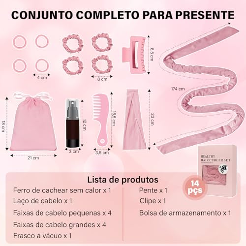 Kit 14 Modelador de Cachos Sem Calor,170cm Modelador de Cachos Cetim,Sem Calor para Dormir,Inclui Presilha e Faixa de Cabelo, Antiderrapante,Presente para Mulheres