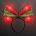 FlashingBlinkyLights Sequin Light Up Green & Red Christmas Bow Headband