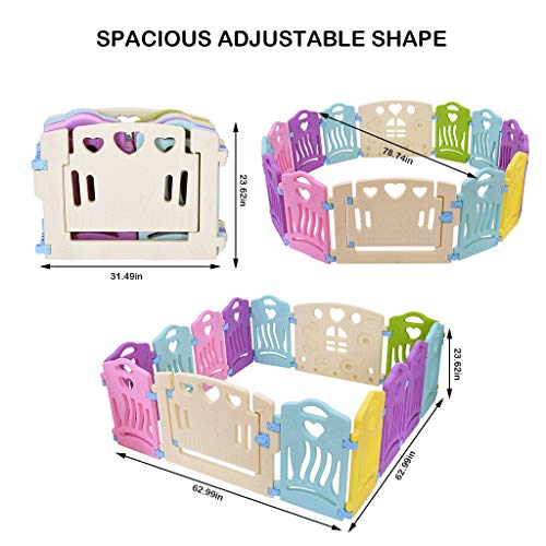 Foldable Baby Playpen - 14 Panel Kids Activity Center Portable Playard, Indoor and Outdoor Baby Fence - Safe Play Yard, Door Lock & Stable Suction Cup Play Pen with Games & Gates for Infants