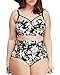 LALAGEN Women's Strappy Hollow Out Floral Swimwear Plus Size High Waist Bikini Sets Black XL