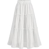 RoseSeek Women's Tiered Ruffle Long Flowy Skirts Boho High Waisted A Line Vacation Flowy Flare Skirts