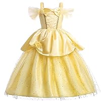JiaDuo Little Girls Princess Belle Costume Party Layered Fancy Dress Up Bow 150