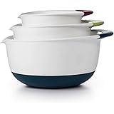 OXO Good Grips 3-Piece Mixing Set, White Bowls with Red/Green/Blue Handles