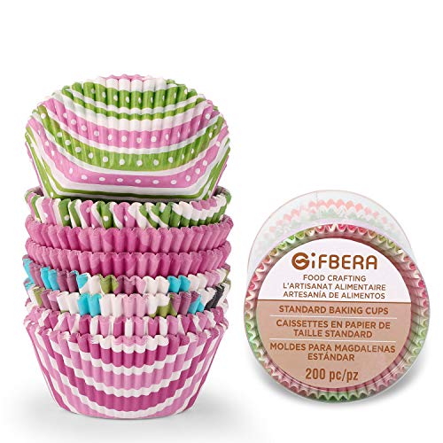Gifbera Bright Standard Cupcake Liners, Pink/Green Multi-Colored Paper Baking Cups, 200-Count