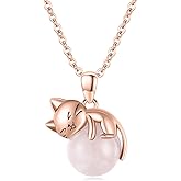 Vadmans Cat Necklace Sterling Silver Cat Pendnat with Rose Quartz Pearl Jewelry Gifts for Women Cat Lovers