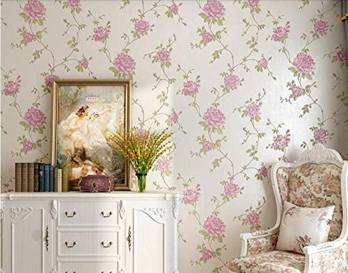 Raiev Non-Woven Wall Paper Warm Pastoral 3D Wallpaper Relief Bedroom Living Room Wedding Room Tv Background Creamy-White -140X70.5Cm