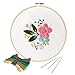 Unime Full Range of Embroidery Starter Kit with Partten, Cross Stitch Kit Including Embroidery Cloth with Color Pattern, Bamboo Embroidery Hoop, Color Threads, and Tools Kit (Posy)