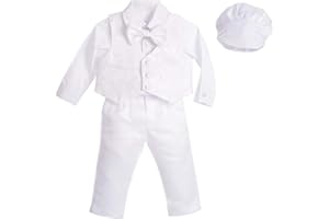 Dressy Daisy Baby Boys White Suit Christening Clothing Baptism Outfits with Bonnet Long Sleeve Floral