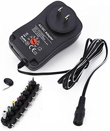 Universal AC DC Adapter,30W Wall Charger,Switching Power Suppler with Adjustable Voltage,8 DC Tips For 3V To 12V Eletronic Device, 5V/1A USB Port,Black