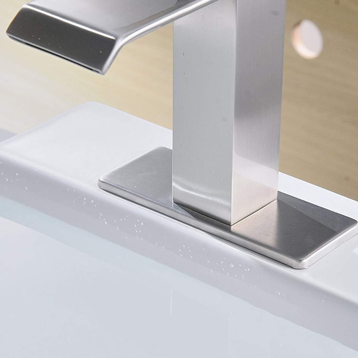 Greenspring Waterfall Commercial Spout Brushed Nickel Single Handle One Hole Bathroom Sink Faucet Deck Mount Lavatory - - 