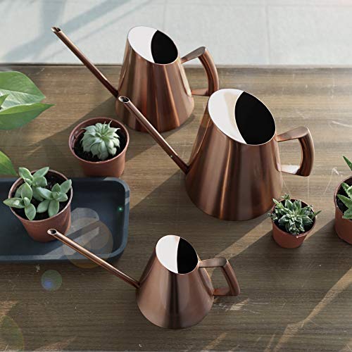 UHBGT Metal Watering Can, 13/30/50 OZ Indoor Watering Can Metal Watering Pot Outdoor Watering Can Stainless Steel Watering Can Indoor Long Spout Garden Watering Can for Plant Bonsai (Gold/Bronze)