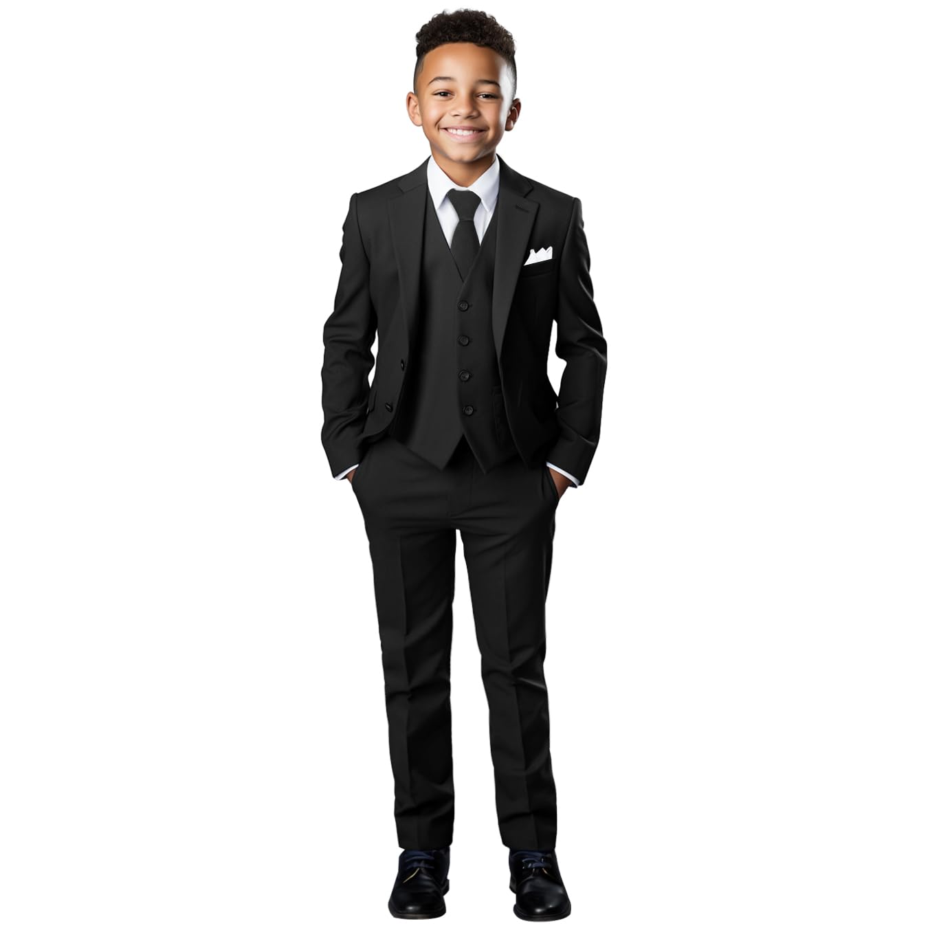 Photo 1 of Marvelous Kids Boys Formal Suit Set 5 Pieces Slim Fit Ring Bearer Outfit Black Suits Size 18