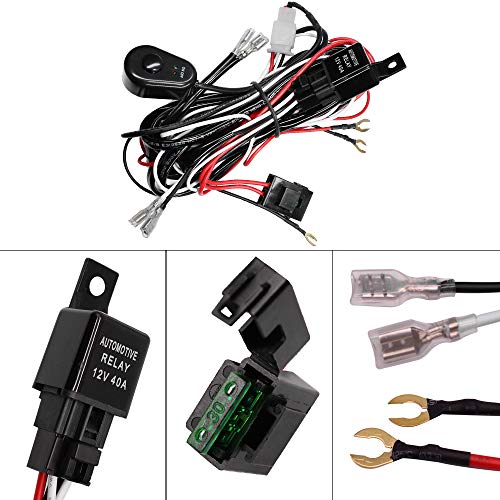 YUNPICAR 汎用フォグランプ配線 リレーハーネス ロッカースイッチ搭载 12V/ 40A パワーリレー ブレードヒューズ [２灯用] (リレーハーネス)