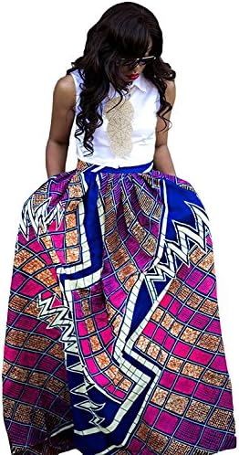 Women's Casual African Print Dashiki Maxi Long Skirts A Line Dress With Pocket