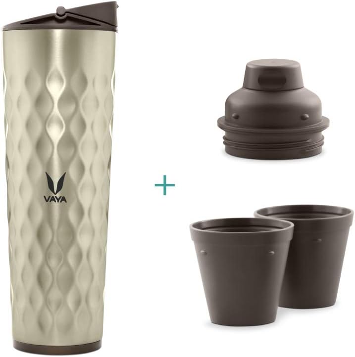 Vaya Drynk 3 in 1 Stainless Steel Water Bottle (Tumbler+Sipper+Gulper) with 2 Cups, 600 ml, Graphite