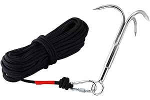 MHDMAG Grappling Hook, Anchor Hook Carabiner Climbing with 3-Claw Stainless Steel Hooks for Anchor Retrieving, Outdoor Hiking, Tree Limb Removal
