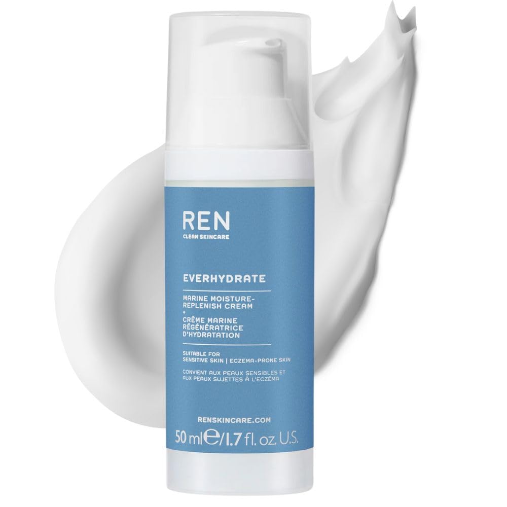 REN Everhydrate Marine Moisture-Replenish Cream, 50ml – Hydrating Moisturizer with Algae and Hyaluronic Acid, Provides 48-Hour Hydration, Replenishes and Smooths Dry Skin