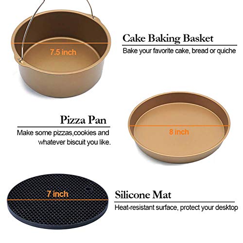 8 inch XL Air Fryer Accessories 11 pcs with Recipe Cookbook Compatible for Gowise USA Cozyna Airfryer XL 5.3QT â€“ 5.8QT, Deluxe Deep Fryer Accessories Set of 12 - Champagne Gold