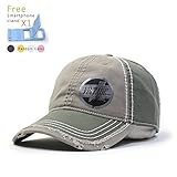 Vintage Washed Cotton Twill Distressed Trim Visor Baseball Cap w/ Adjustable Velcro (Various Colors) (Olive/D.Khaki/Olive)