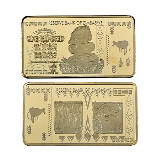 Zimbabwe 100 Trillion Dollars Gold Foil Plated Bullion Gold Bar, A Unique Gift for Zimbabwe Collectors, Men, Boyfriend, Father, Colleague, Workers, Friends