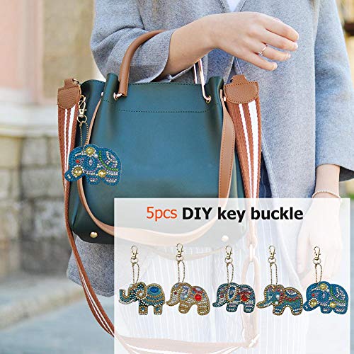 Mosaic Making Kits, 5pcs DIY Full Special Shaped Diamond Painting Elephant Keyring Keychains
