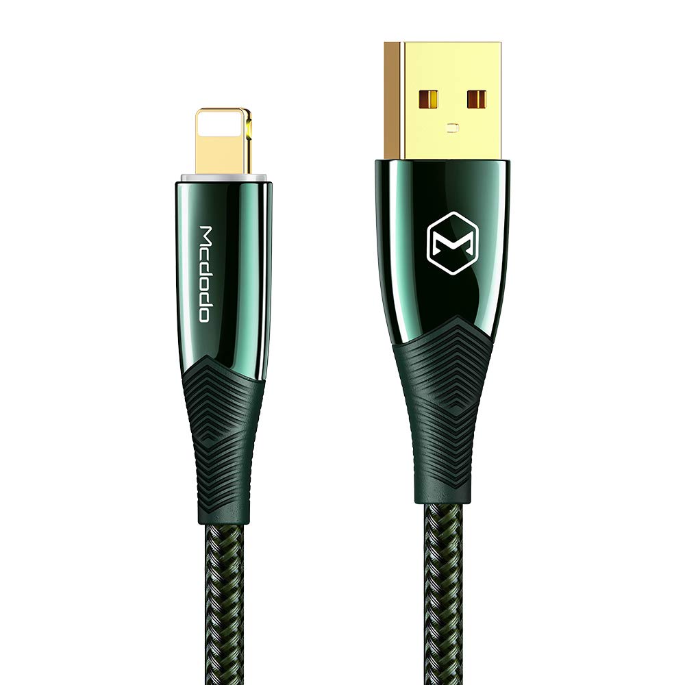 mcdodo LED Smart Charging Cable 3A Faster and Safer Automatically Power Off Cable Intelligent Recharge 24K Gold-Plated Connector Compatible with Phone 11 X XR 8 7 and More ios Devices (4ft, Green)