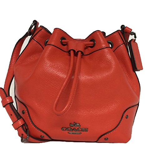 Baby Mickie Orange Grain Leather Drawstring Cross-body Bag Coach