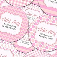 Graphic Flavor Baby Shower Pink Personalized Sticker Labels (35 Stickers @ 1.4" Inch) Ideal for Reward Treat Favor Party Bags Candy Cones Jars Gift Boxes Bottles Crafts