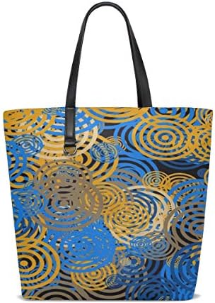 YUMOING Women Circle Rings Abstract Optics Graphic Color Blue Handle Satchel Handbags Shoulder Bag Tote Purse Messenger Bags