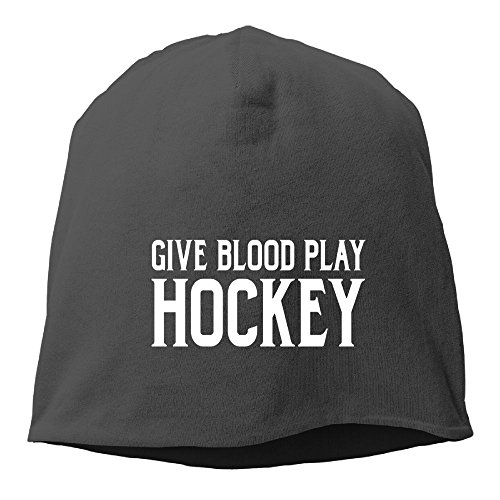JZNEW Give Blood, Play Hockey New Winter Hats Knitted Twist Cap Thick Beanie Hat Black