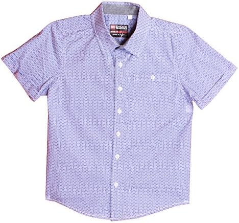 LBS Children Juvenile Colorful Pattern Style Cotton Short Sleeve Dress Shirts (10, Blue Aztec-rhombus Pattern)