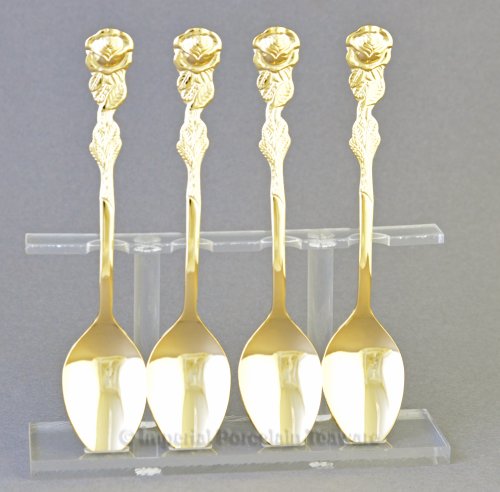 Rose handled demi teaspoon-gold plate-set of four
