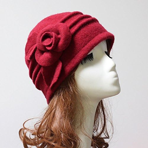 Telamee Women 100% Wool Felt Round Top Cloche Hat Fedoras Trilby with Bow Flower
