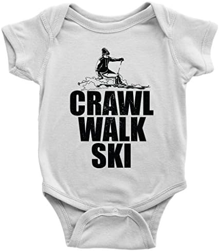 Crawl Walk Ski Onesie Future Cross Country Mountain Skiing Baby Bodysuit (White, 6M)