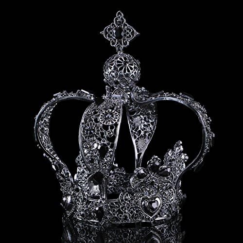 FUMUD Height 5.5'' Luxury Vintage Gold Wedding Crown Alloy Bridal Tiara Baroque Queen King Crown (1#) (Black)