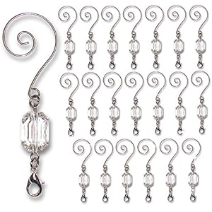 BANBERRY DESIGNS Christmas Ornament Hooks – Clear Acrylic Silver Wire Ornament Hooks – Pack of 20 – Decorative