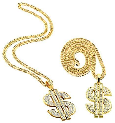 iwobi 1 Pair Dollar Sign Pendant Necklace,Gold Plated Chain for Men,Hip Hop Dollar Necklace
