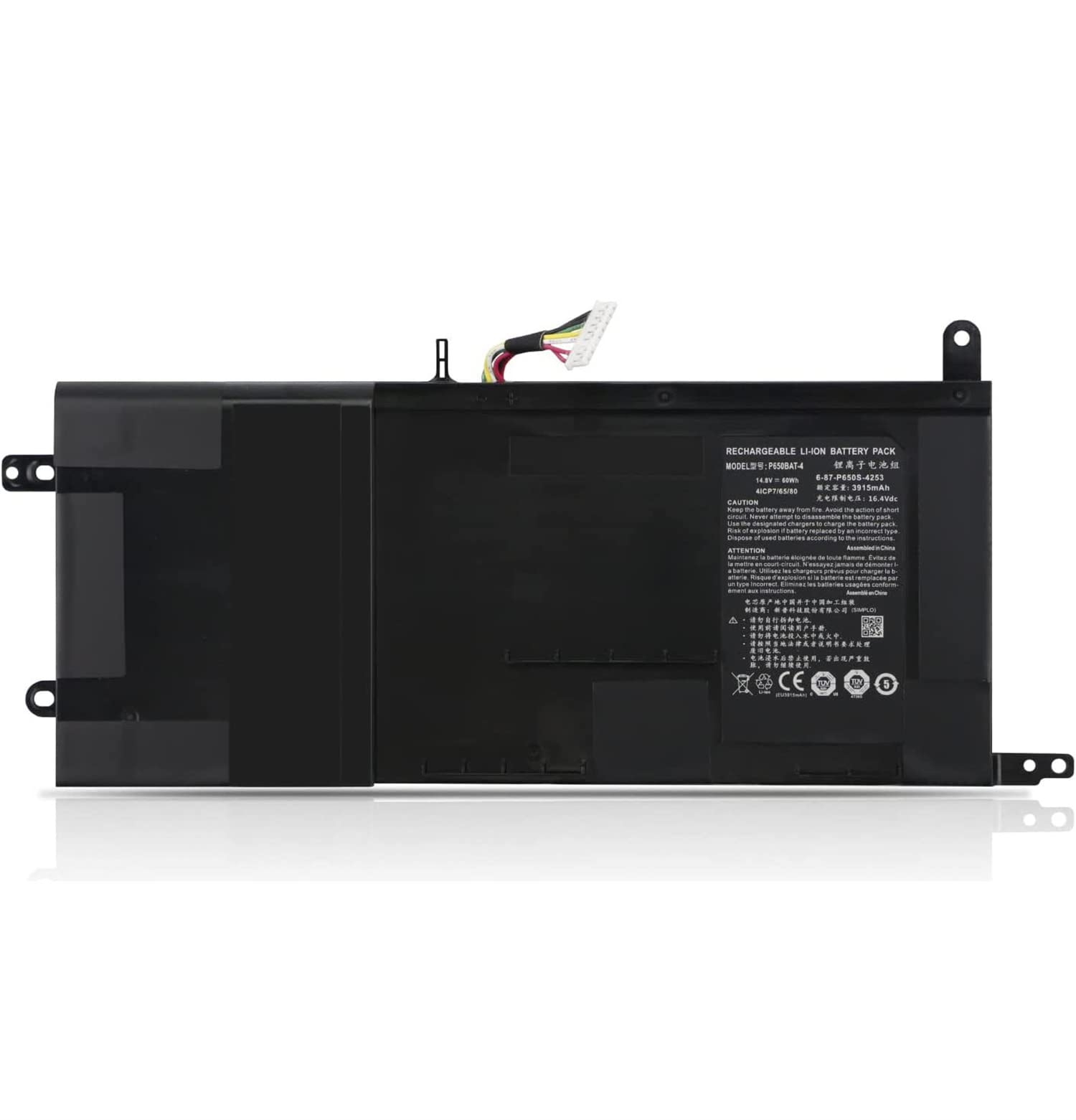 P650BAT-4 6-87-P650S-4252 6-87-P650S-4U32 Laptop Battery Replacement for Clevo P650SA P650SE P650SG P651SG Sager NP8650 NP8651 NP8652 Hasee Z7 Z7M Z8(14.8V 60Wh)