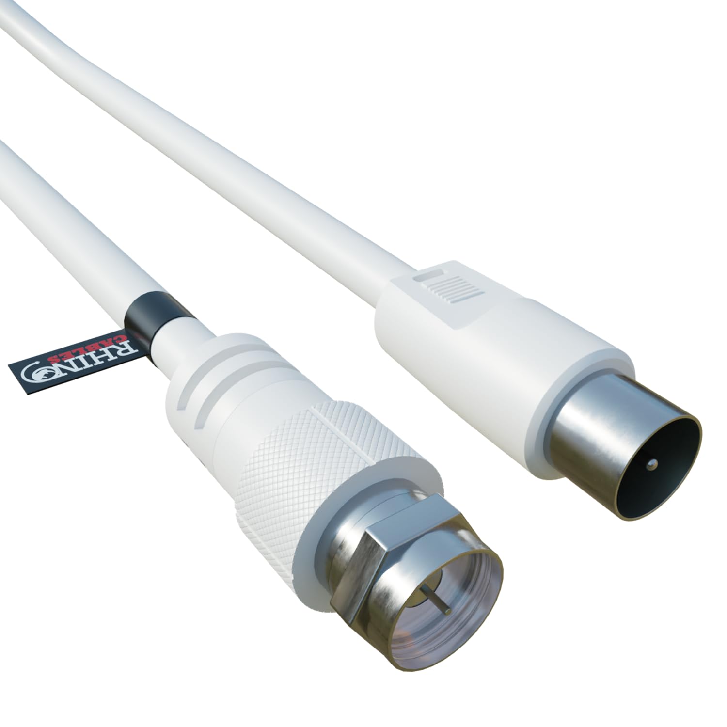 rhinocables - Coaxial Aerial to F Type M-Male Cable | TV Signal | RG59 75 Ohm Durability | Compatible with Sky, Sat, Virgin, Freeview | Easy Installation, White, 2m