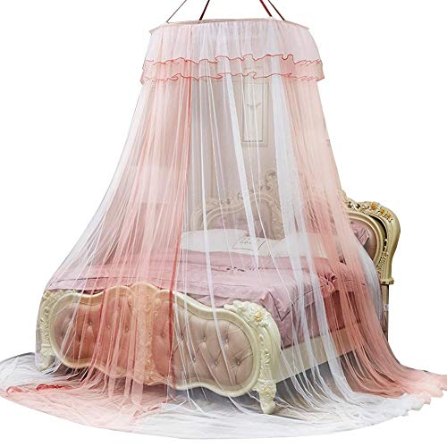 Duokon Bed Mosquito Net Canopy Netting Curtain Dome,Dual Color 360° Round Canopy Lace Princess Style Mosquito Net Bed Curtain Netting(White+Jade Green)