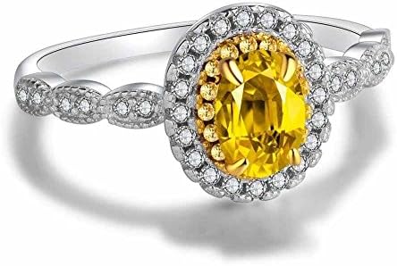 wattana 3ct Oval Cut Yellow Topaz White CZ Band Women's 925 Silver Wedding Ring Size 4-9 By Wat (7)