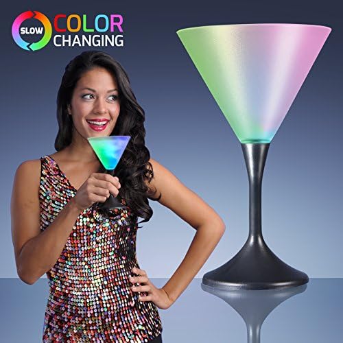 Light Up Frosted Martini Glasses with Black Base &amp; Color Changing LED Lights (Set of 12)