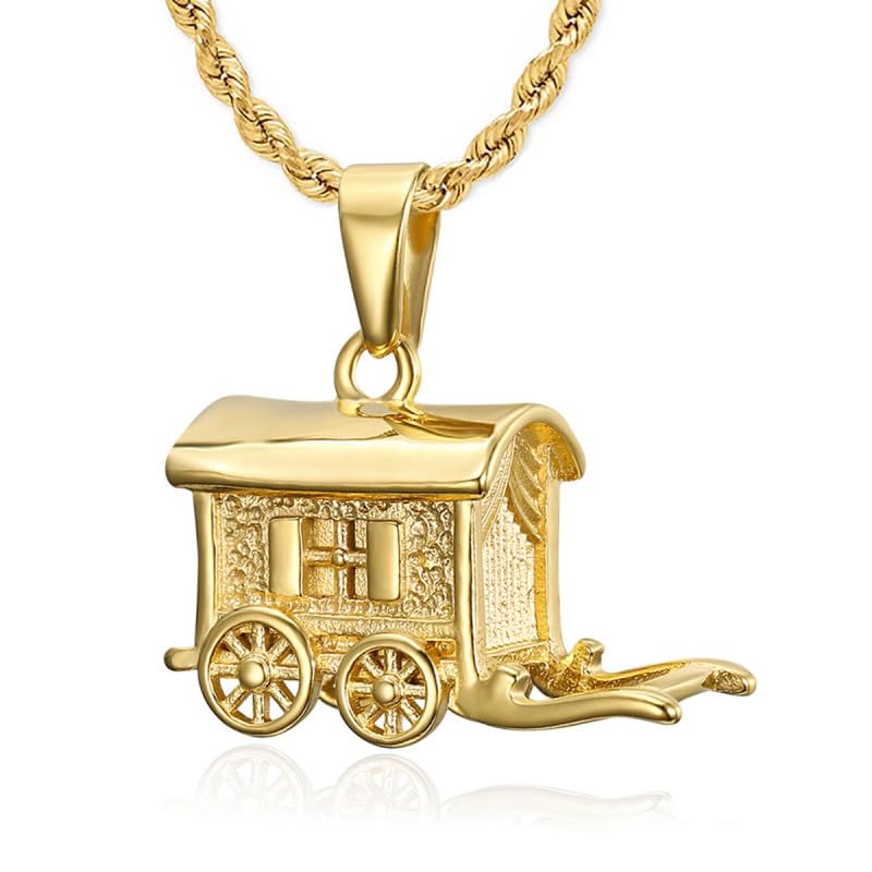 BOBIJOO JEWELRY - Pendant Necklace Trailer Verdine Caravan Travellers Gypsies Steel Gold Plated Chain