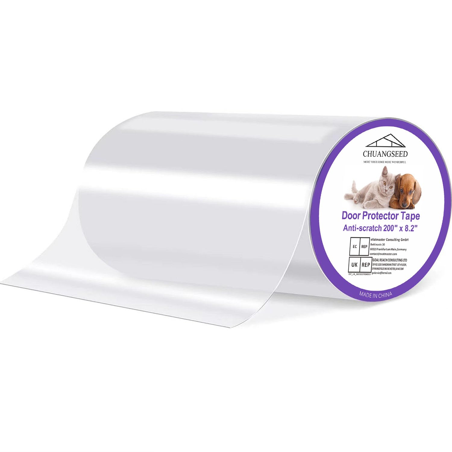 CHUANGSEED Door Protector from Dog Scratching,21cm x 5meter Clear Door Scratch Protector, Heavy Duty Door Guard Cover for Dog and Cat Clawing, Flexible Door Scratch Shield