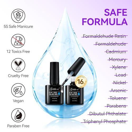 Gelike ec 6 in 1 UV Glue for False Nails - Extra Strong American Nail Glue - Gummy Base - American Nail Glue - 2 x 15 ml