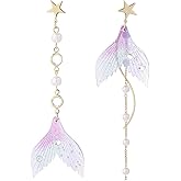 Colorful Mermaid Tail Dangle Earrings for Women - Fashion Fish Tail Design with Pearls and Crystals