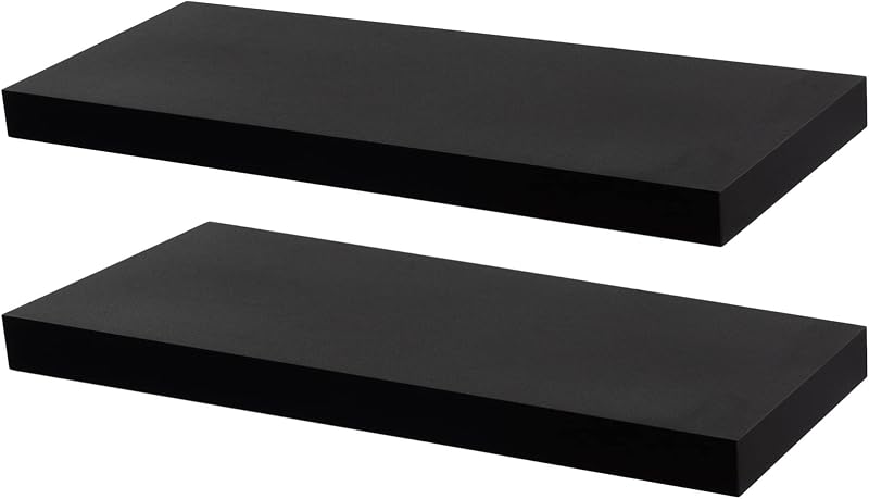 Harbour Housewares Modern Floating Wall Shelf 60cm Pack of 2 Black