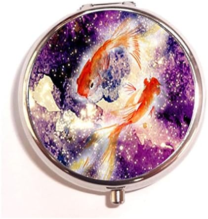 Gold Fish Japanese Style Couple Fish in Galaxy Art Hipster Goldfish Custom Fashion Pill Box Medicine Tablet Holder Organizer Case for Pocket or Purse